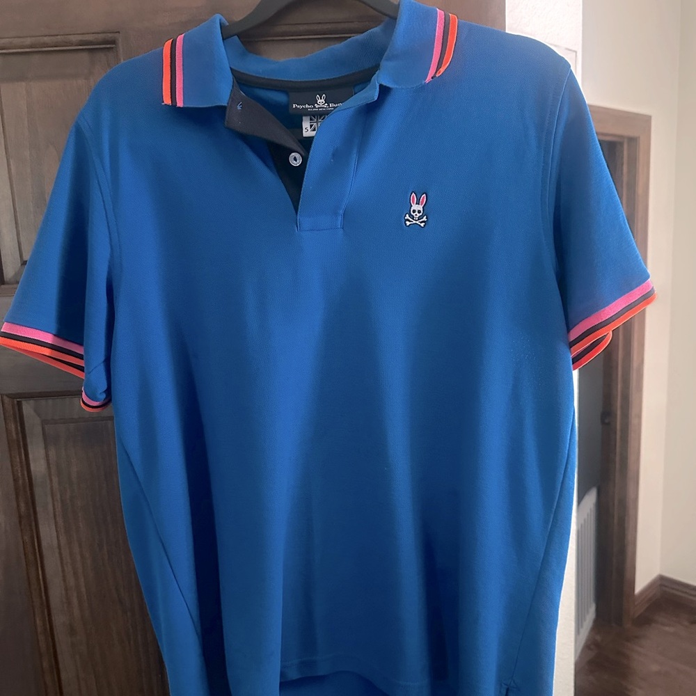Psycho Bunny Men's Polo in Blue with Pink Accents